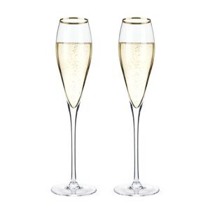 Viski Gold Rimmed Crystal Champagne Flutes, Set of 2